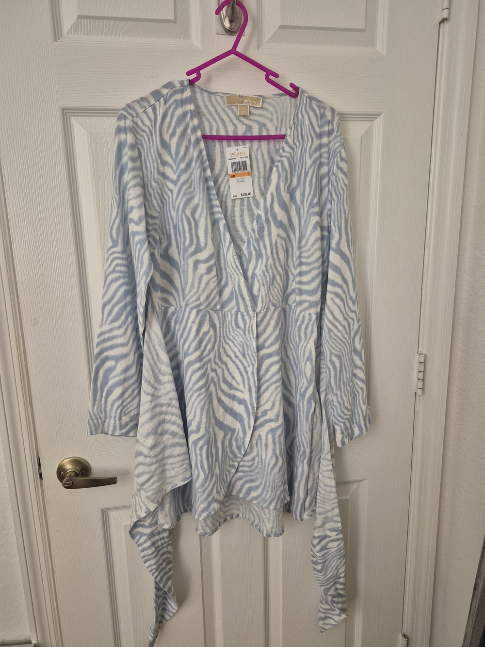 Nwt Michael Kors Light Blue and White Zebra Print Wrap Top Dress